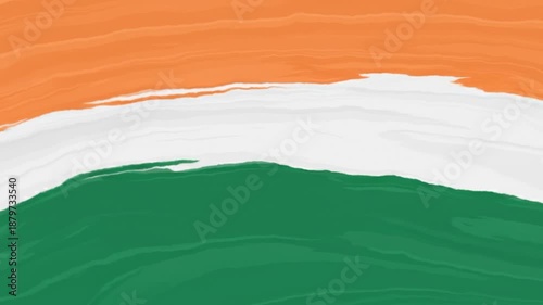 Flowing Indian tricolour animation with saffron, white and green waves blending smoothly.