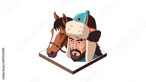 Nomadic heritage: traditional hat and horse portrait