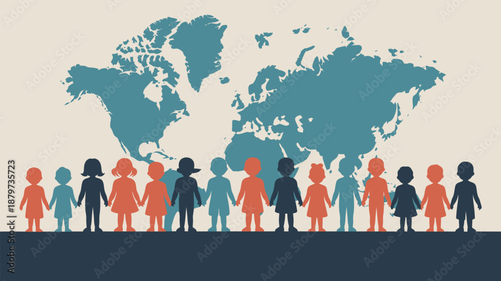 Fototapeta premium Children holding world map Vector