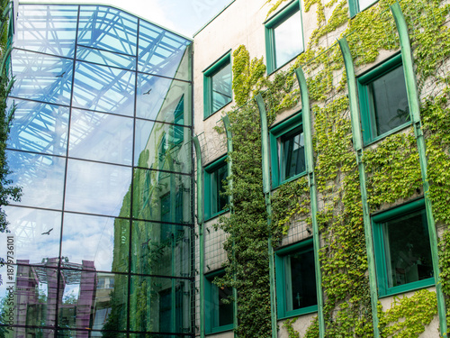 Ecofriendly architecture of the building of Warsaw University Roof Garden in Poland