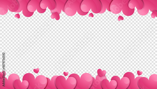 Pink hearts border frame vector illustration. Valentines day, love, romance, passion, romantic, heart. Decorative gradient element for design, banner, wedding, holiday. Isolated on a png background.