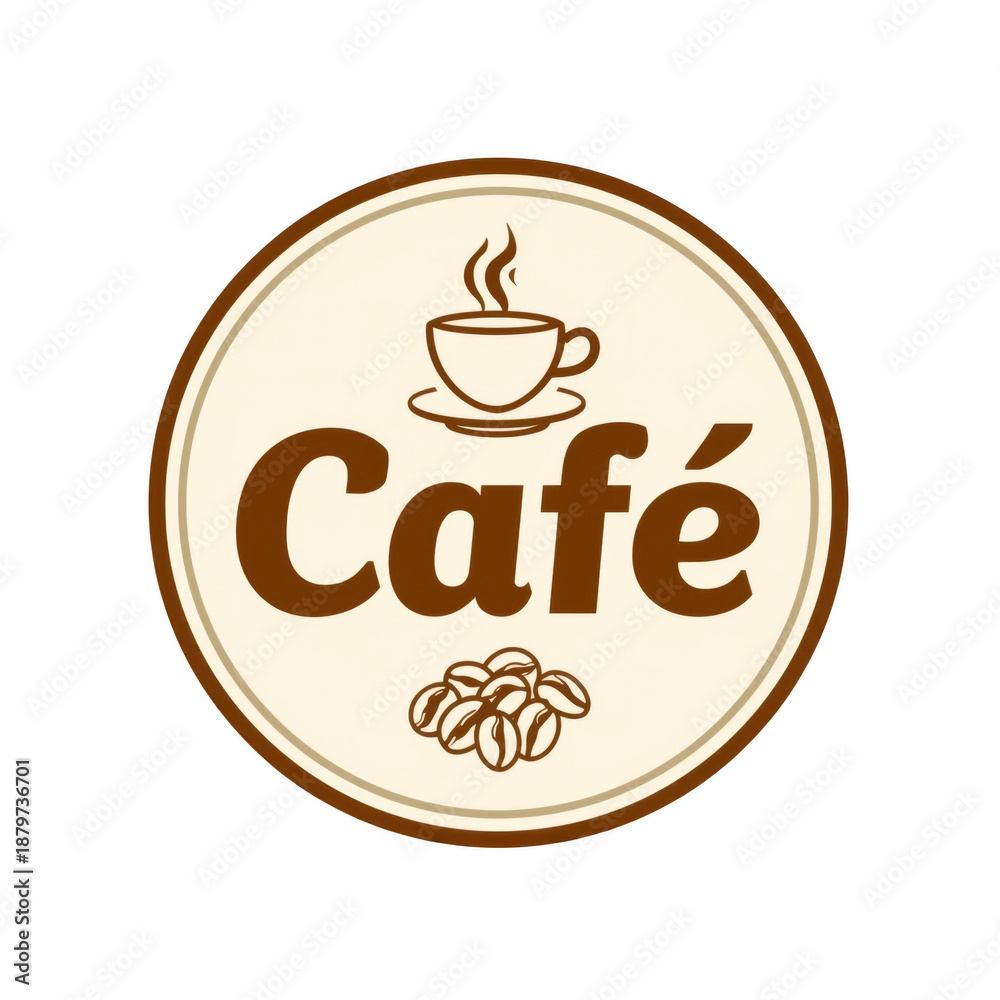 Obraz premium Cafe Logo with Coffee Cup and Beans, Vector Illustration