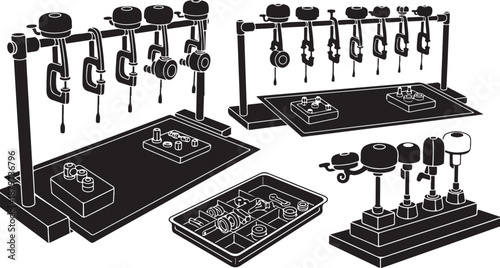 Jewelry display stands with various accessories and ornaments
