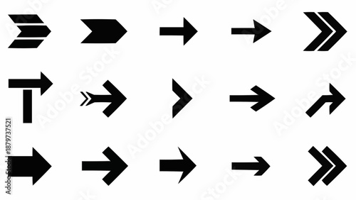 Collection of various black arrow icons pointing in different directions representing movement and guidance visually high quality
