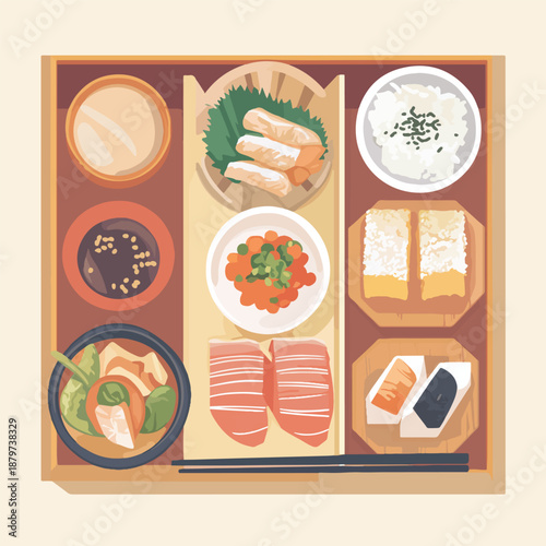 Delicious Japanese Cuisine Platter with Sushi and Sides