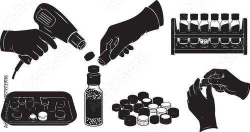 Nail polish and beauty tools in black silhouette style