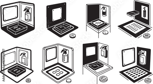 Illustrations of laptops with fire extinguishers on desks nearby