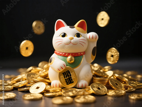 招き猫の人形と金の小判