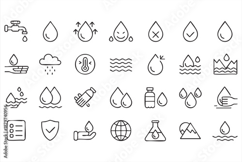 Water and Hydration Icons for Sustainability UI and Climate Dashboards