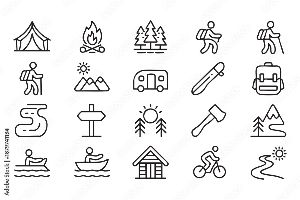 Fototapeta premium Hiking and Camping Symbols for Travel Interfaces and Nature Apps
