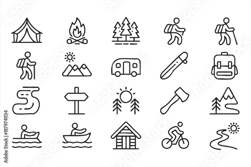 Hiking and Camping Symbols for Travel Interfaces and Nature Apps