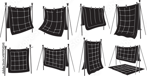 Black grid backdrop stands in various positions and angles