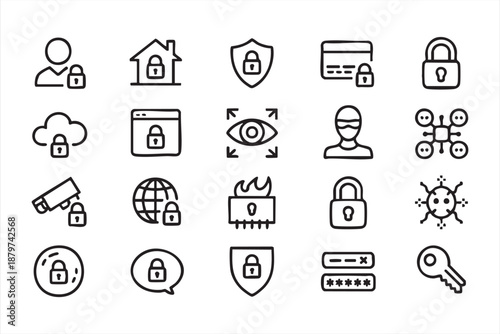 Security and Privacy Icons for Secure Digital Access Dashboards