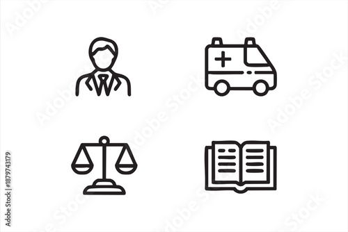 Professional Legal and Healthcare Symbols in Line Style