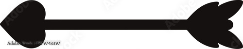 Black arrow with heart-shaped tip and fletching pointing rightward in a simple flat design on a neutral background vector illustration