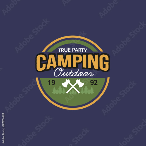 Vintage outdoor camping badge logo emblem design adventure travel label dark background sign stamp