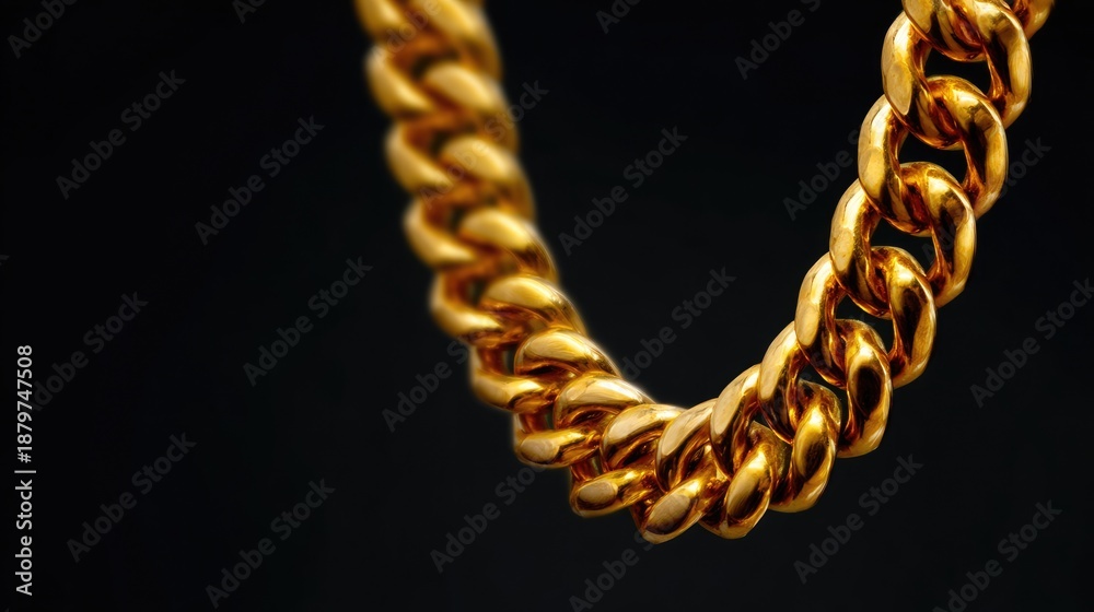 Obraz premium Luxury gold chain necklace macro with dramatic lighting on black background