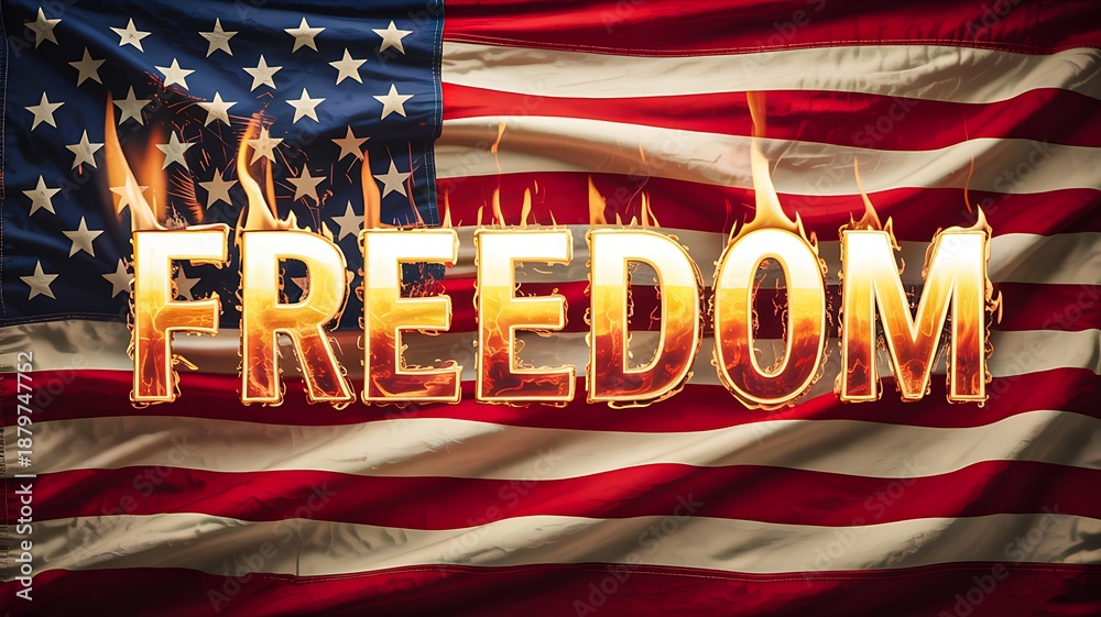 © millennium - Freedom word typography with united states flag background