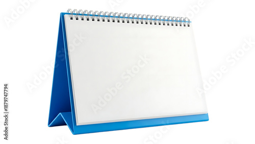 Blank White Desk Calendar with Blue Stand and Spiral Binding Product Shot