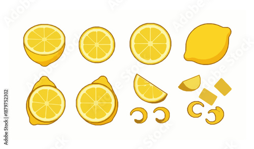 Cartoon lemon slices and wedges vector icons set for lemonade and vitamin branding