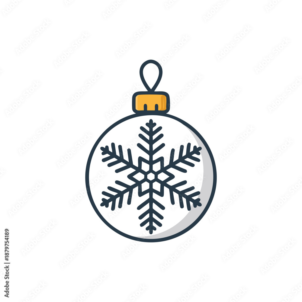 Fototapeta premium A shiny blue glass bauble ornament with a snowflake illustration hangs on a Christmas tree as a decorative winter holiday sphere for a New Year celebration