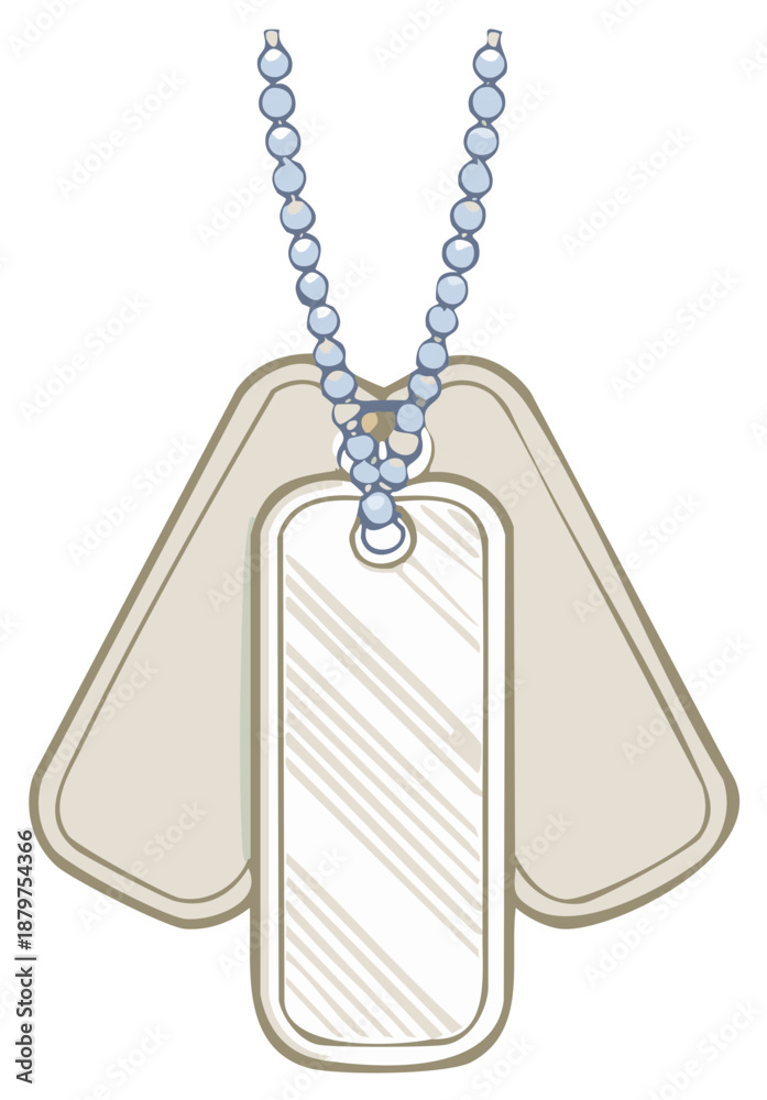 Fototapeta premium Blank Military Dog Tags with Beaded Chain Vector Illustration
