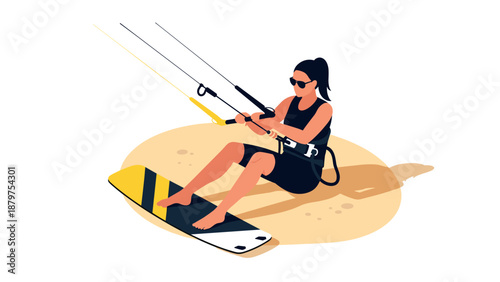 Dynamic kitesurfing adventure with woman on sunny beach