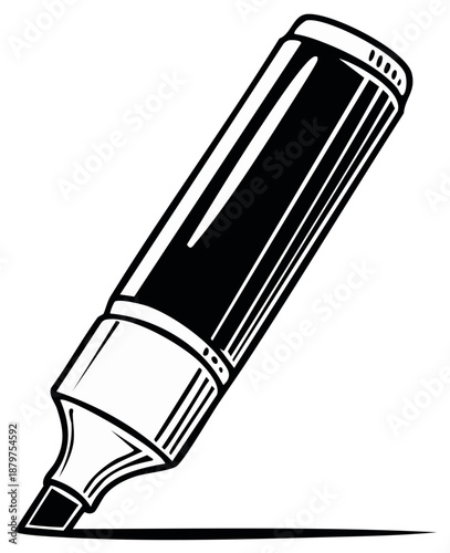 Black and White Stylized Illustration of a Highlighter Pen