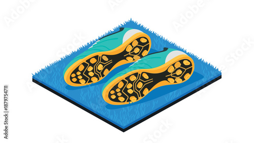Bold isometric running shoes on grass background