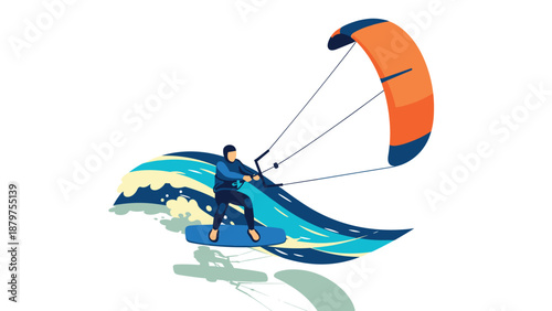 Dynamic kiteboarding adventure on ocean waves in vibrant colors