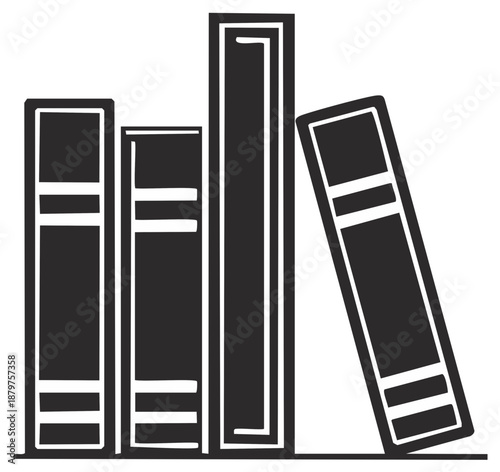 Illustration of four stacked books in varying heights and thickness