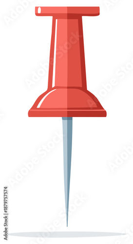 Isolated red pushpin illustration, a stationery office supply or map tack marker.