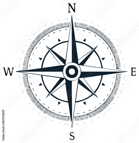 Detailed Compass Rose Illustration Nautical Navigation Instrument for Direction Finding