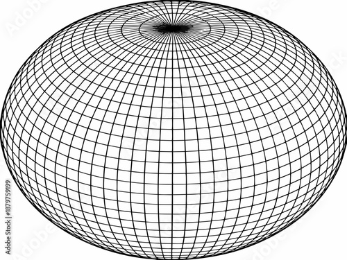 A spherical wireframe rendering depicting a hollow gridded orb