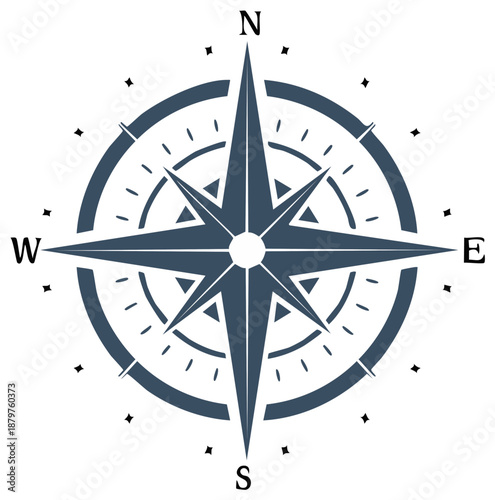 Classic nautical compass rose showing cardinal points North South East West for navigation and travel