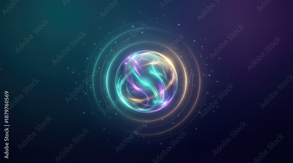 Obraz premium Vibrant swirling orb with neon lights in space