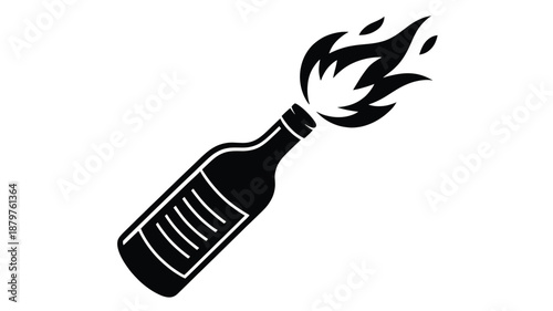 Stylized molotov cocktail icon: a burning bottle symbolizing rebellion and protest Vector