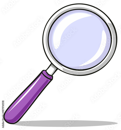 Cartoon Magnifying Glass with Purple Handle and Silver Rim Illustration Image for Adobe Stock