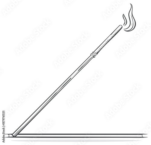 Incense stick burning with a subtle flame drawing graphic element