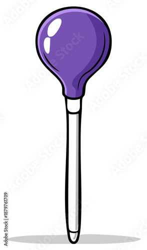 Cartoon illustration of a purple bulb syringe or nasal aspirator for baby care