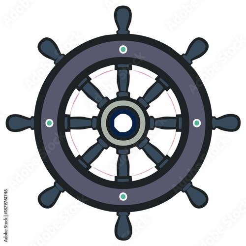 Vector illustration of a ship's steering wheel, a classic maritime helm symbol for sea travel