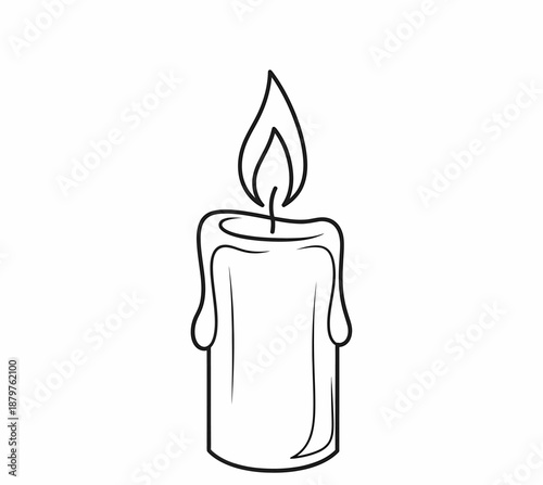 Czarno-biały rysunek płonącej świecy z kapiącym woskiem.