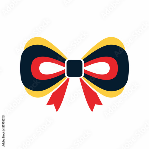 Stylowa kokarda w barwach narodowych Niemiec, czarno-czerwono-złota, symbolizująca jedność i świętowanie.