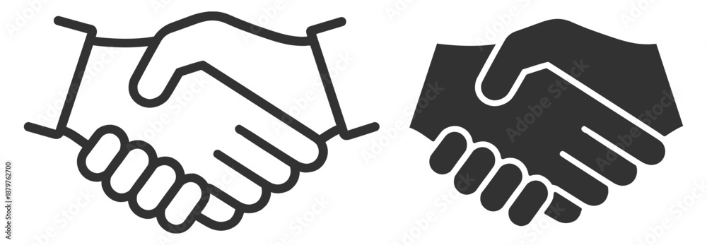 Fototapeta premium Handshake icon set. Partnership and cooperation symbol, business agreement, teamwork, trust and support. Minimal outline vector icons on transparent background