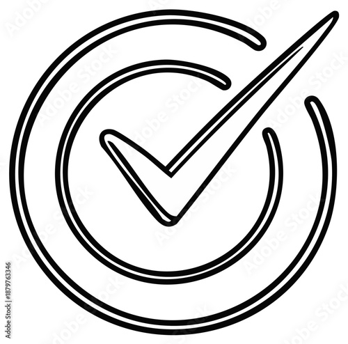 Simple Outline Check Mark Within a Circle Symbol Graphic Element