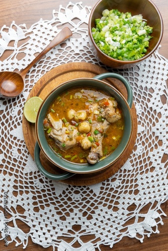 Konstfotografi Authentic Paraguayan Vori Vori Chicken Soup with Cornmeal Balls and Green Onions