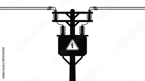 Electricity pole with transformer and power lines in a bold black silhouette style Vector