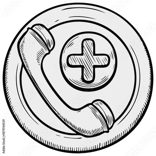 Emergency medical call button sketch icon for health support hotline