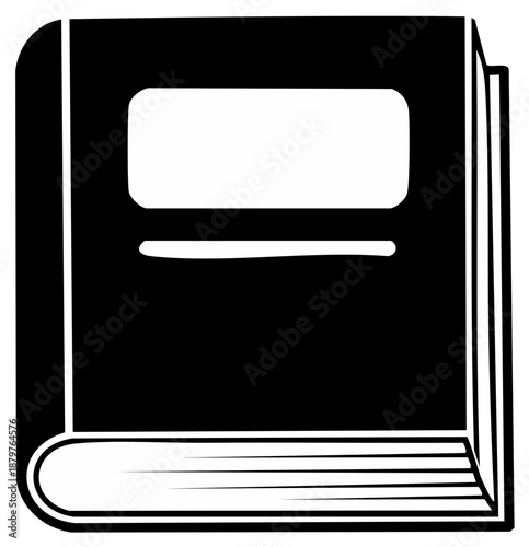 Silhouette illustration of a hardcover book with a blank label on the cover and open pages