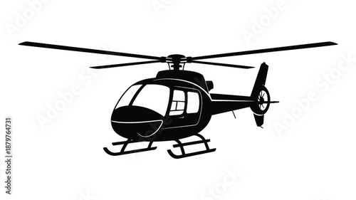 Minimalist black silhouette of a modern helicopter, ready for flight against a clean white backdrop Vector